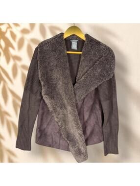 Chelsea & Theodore Cardigan Women XL Brown Knit Collared Long Sleeve Open Front